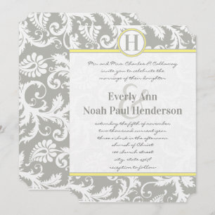 Invitaciones a la boda gris y amarilla del carbón