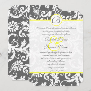 Invitaciones a la boda gris y amarilla del carbón