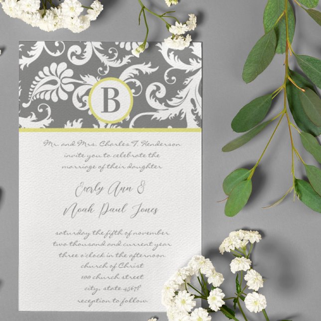 Invitaciones a la boda gris y amarilla del carbón  (Subido por el creador)