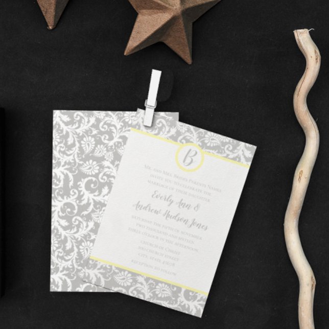 Invitaciones a la boda gris y amarilla del carbón  (Subido por el creador)