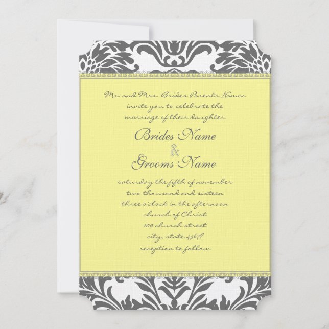 Invitaciones a la boda gris y amarilla del carbón  (Anverso)