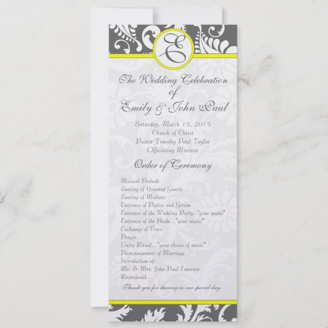 Invitaciones a la boda gris y amarilla del carbón  (Anverso)