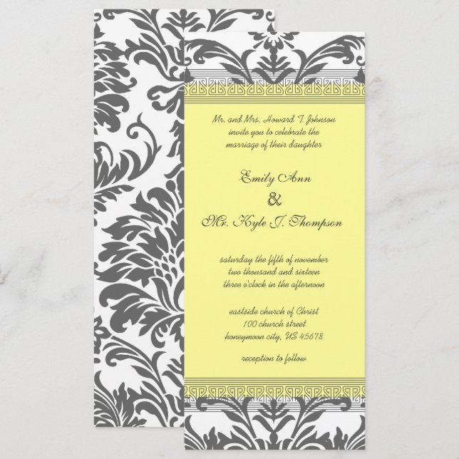 Invitaciones a la boda gris y amarilla del carbón  (Anverso / Reverso)