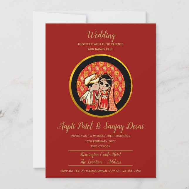 Invitaciones a la boda hindú a la pareja de Person (Anverso)