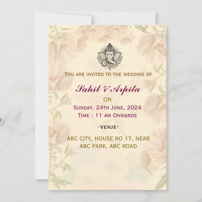 Invitaciones a la boda india (Anverso)