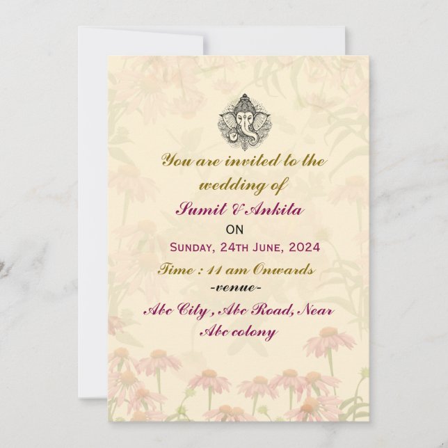 Invitaciones a la boda india (Anverso)