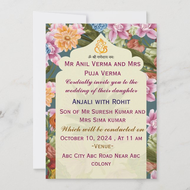 Invitaciones a la boda india (Anverso)