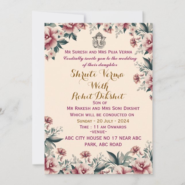 Invitaciones a la boda india (Anverso)