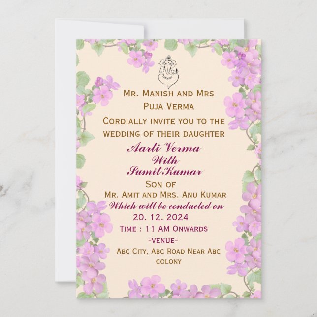 Invitaciones a la boda india (Anverso)