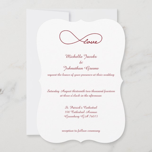 Invitaciones a la boda infinita de amor rojo (Anverso)
