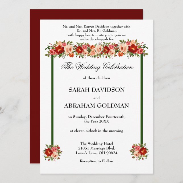 Invitaciones a la boda judía tradicional (Anverso / Reverso)