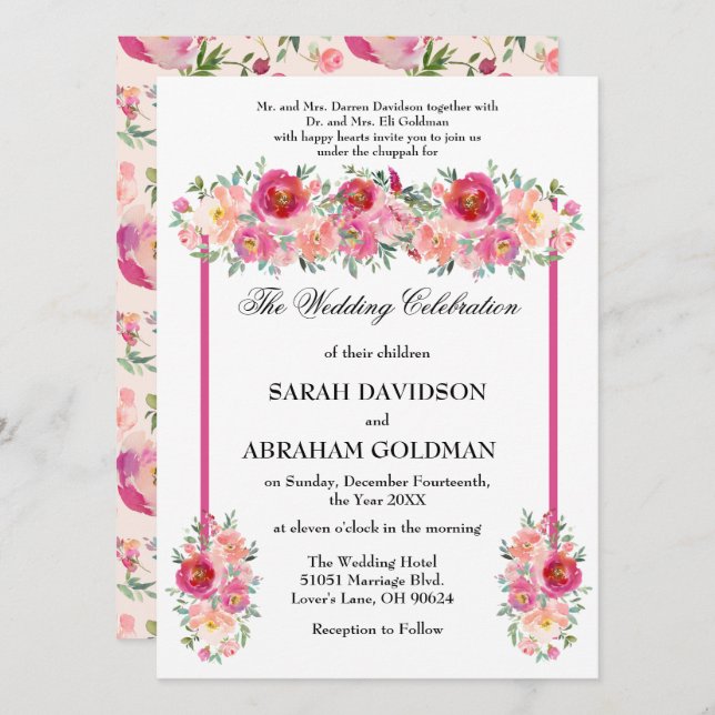 Invitaciones a la boda judía tradicional - Rosa ro (Anverso / Reverso)