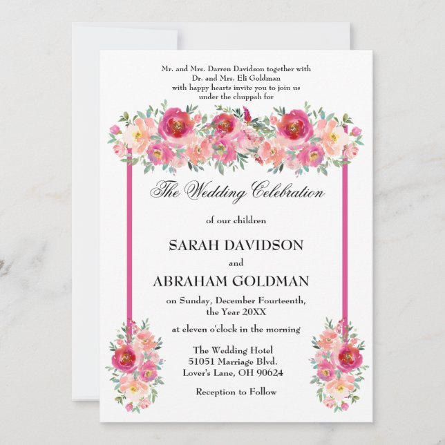 Invitaciones a la boda judía tradicional - Rosa ro (Anverso)