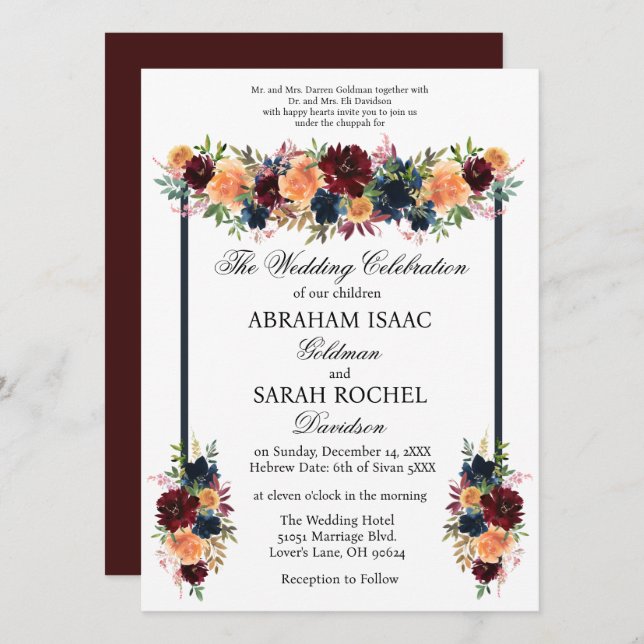 Invitaciones a la boda judía tradicional - Vino de (Anverso / Reverso)