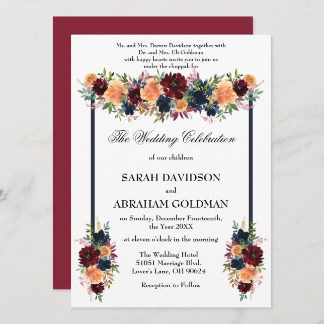 Invitaciones a la boda judía tradicional - Vino de (Anverso / Reverso)