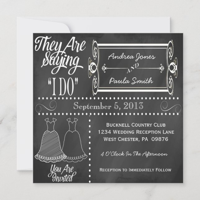 Invitaciones a la boda lesbiana en Chalkboard (Anverso)