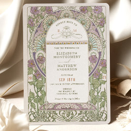 Invitaciones a la boda lilaca Art Nouveau de Mucha