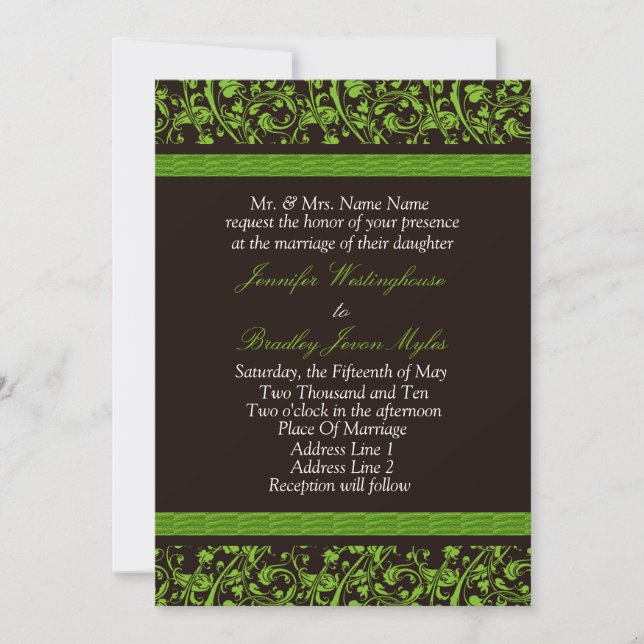 Invitaciones A La Boda Marrón Y Verde (Anverso)