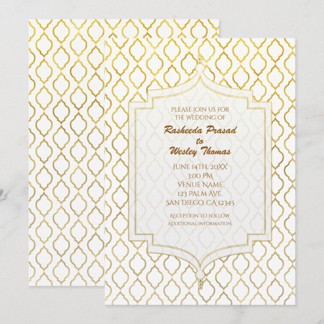 Invitaciones a la boda marroquí con elegancia dora (Anverso / Reverso)