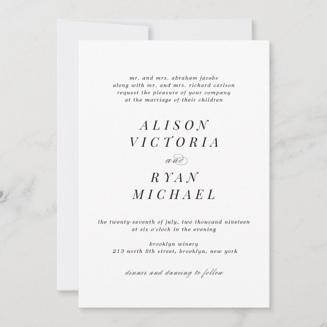 Invitaciones a la boda minimalista (Anverso)