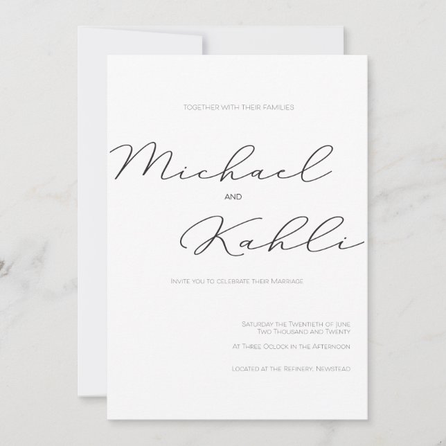 Invitaciones a la boda minimalista (Anverso)