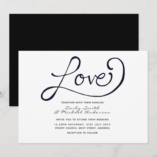 Invitaciones a la boda moderna - Blanco negro simp (Anverso / Reverso)