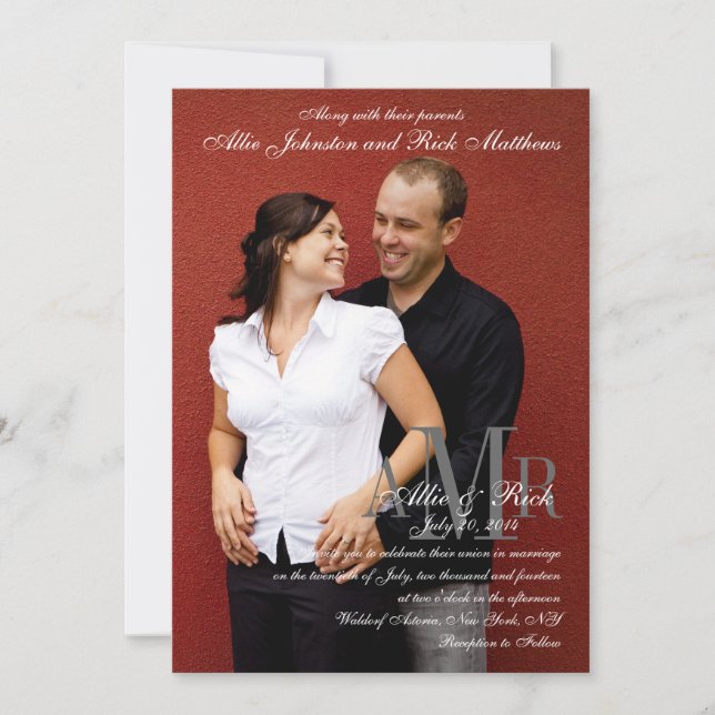 Invitaciones a la boda moderna con fotografía de c (Anverso)