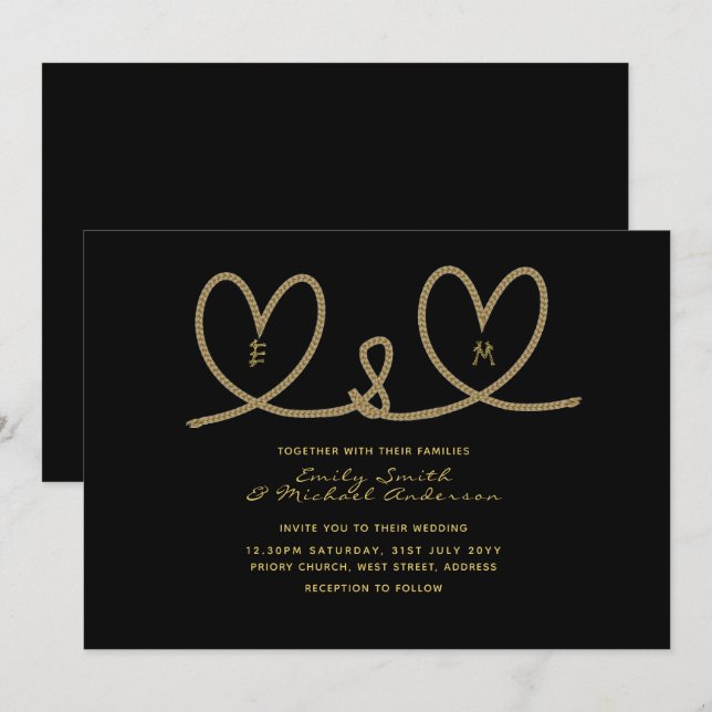 Invitaciones a la boda moderna - Corazones de oro  (Anverso / Reverso)