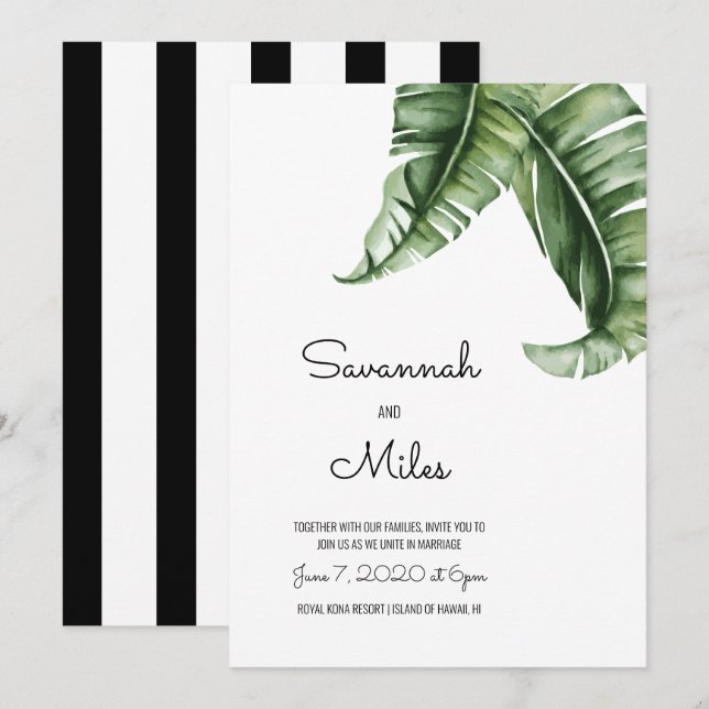 Invitaciones a la boda moderna de la hoja de pláta (Anverso / Reverso)