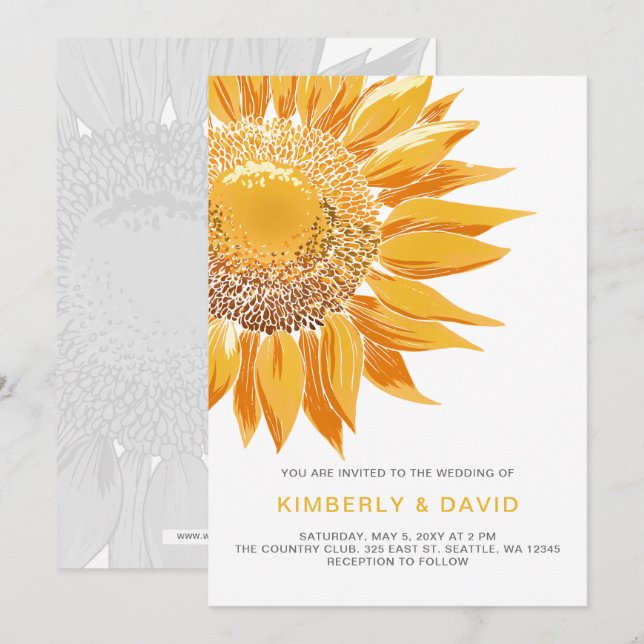 Invitaciones a la boda moderna de SunFlower (Anverso / Reverso)