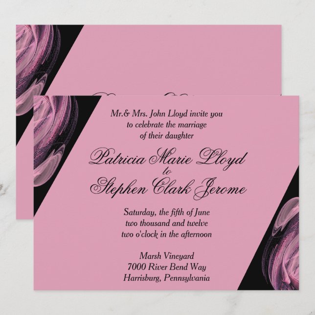 Invitaciones a la boda moderna en negro y rosa (Anverso / Reverso)