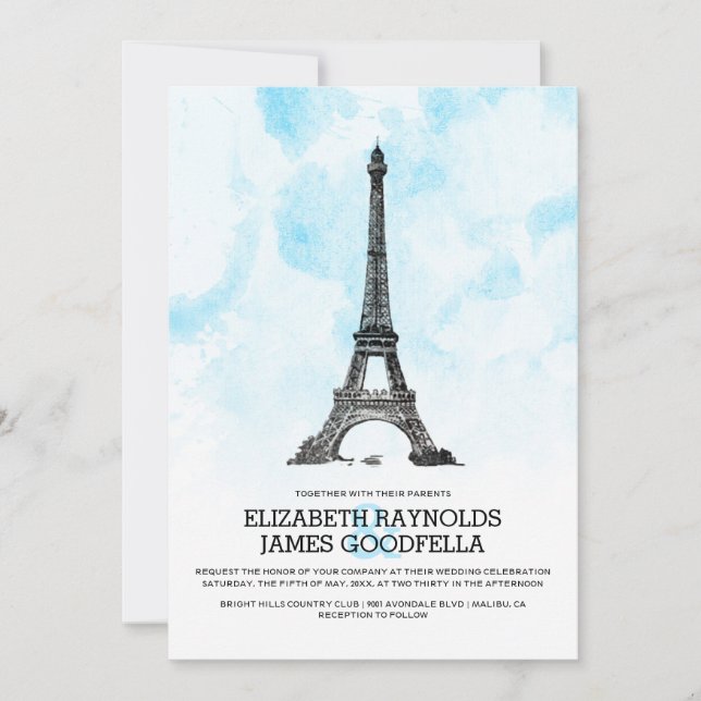 Invitaciones a la boda moderna en París (Anverso)