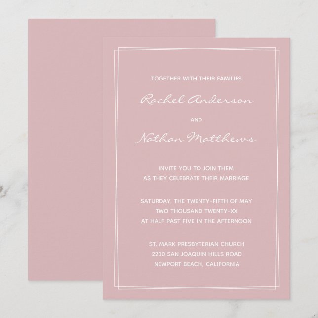 Invitaciones a la boda moderna rosa y silvestre en (Anverso / Reverso)
