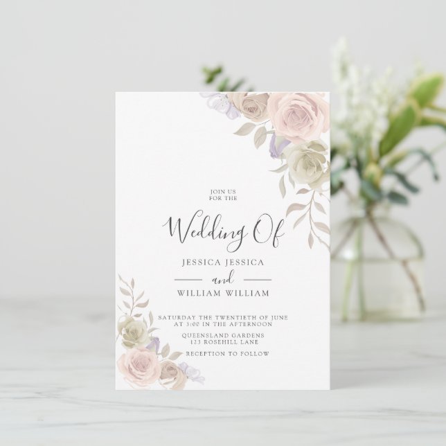 Invitaciones a la boda moderna y moderna en Rubor, (Anverso de pie)