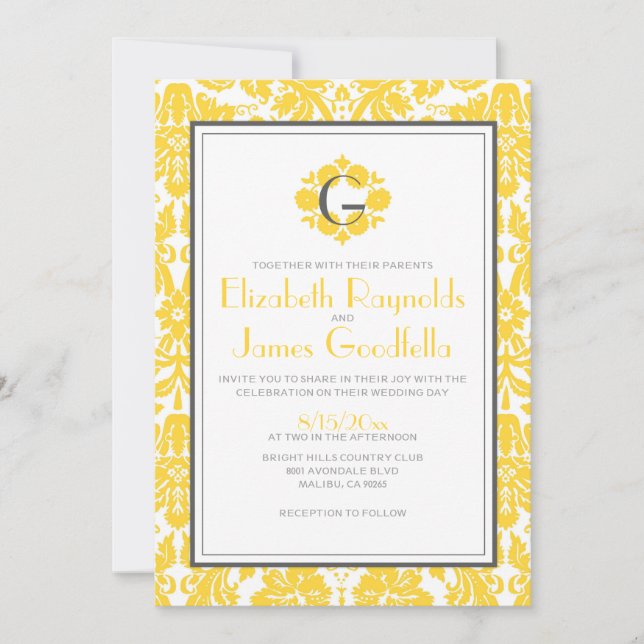 Invitaciones a la boda monográfica amarilla (Anverso)