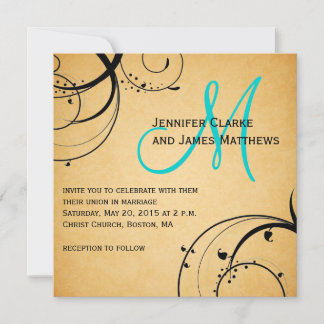Invitaciones a la boda monograma de Black Swirl Aq