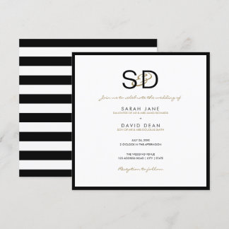 Invitaciones a la boda monograma de franja blanca