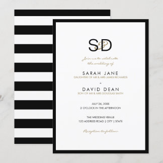 Invitaciones a la boda monograma de franja blanca