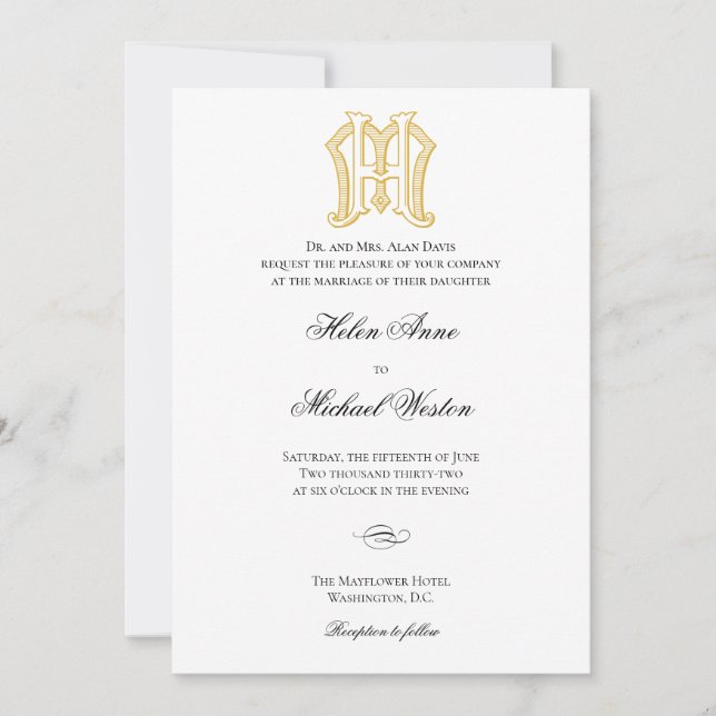 Invitaciones a la boda monograma de HM o MH (Anverso)