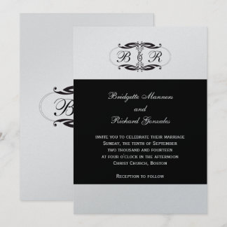 Invitaciones a la boda monograma Plata Art Déco