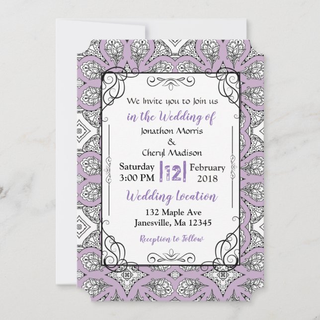 Invitaciones a la boda morada de manala negra (Anverso)