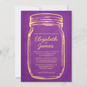 Invitaciones a la boda morada de mason jar con vin