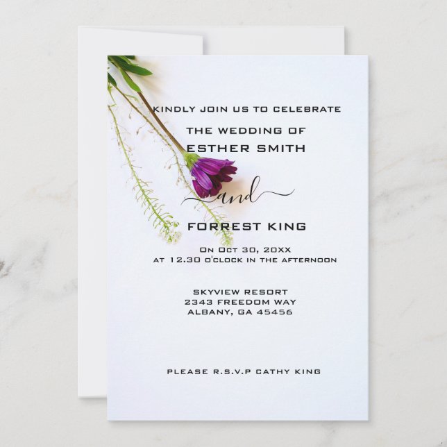 Invitaciones a la boda morada floral - Diseño de l (Anverso)