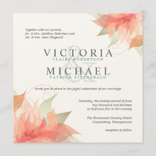 Invitaciones a la boda Naranja Floral Square