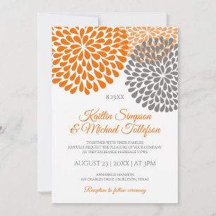 Invitaciones a la boda naranja y gris   Floral y d