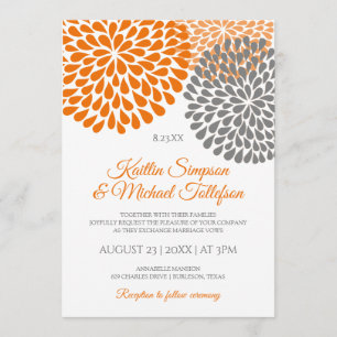 Invitaciones a la boda naranja y gris   Floral y d
