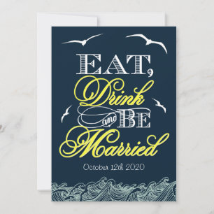 Invitaciones a la boda náutica amarilla y azul de 