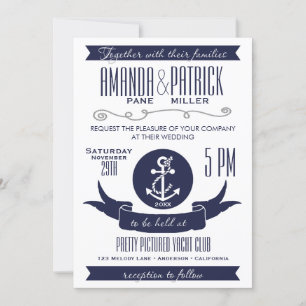 Invitaciones a la Boda Náutica Azul de la Armada A