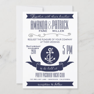 Invitaciones a la Boda Náutica Azul de la Armada A