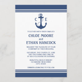Invitaciones a la boda náutica azul de la Marina